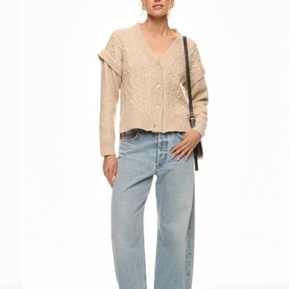 Central Park West Oatmeal Oversized Cardigan Sweater LARGE Cable Knit Beige $170 - Picture 1 of 10